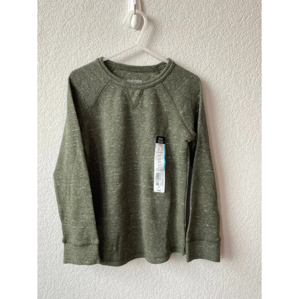 Okie Dokie Toddler Waffle Knit Gorpcore Long Sleeve Shirt Size 5T Green White